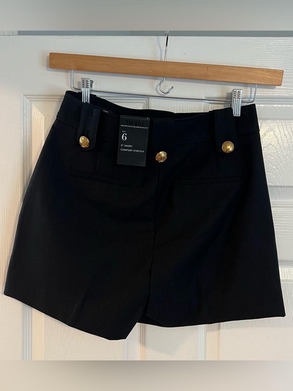 White House Black Market Black Shorts with Gold Button Accents - Picture 2 of 9